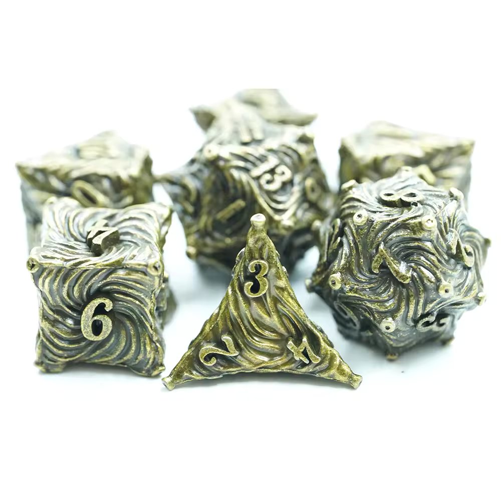 Gold Metal Swirl Dice D&D Dungeons Dragons DnD RPG Polyhedral - DCEAM - Merchants of Immersion