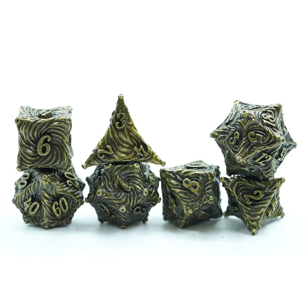 Gold Metal Swirl Dice D&D Dungeons Dragons DnD RPG Polyhedral - DCEAM - Merchants of Immersion