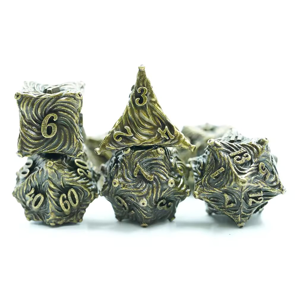 Gold Metal Swirl Dice D&D Dungeons Dragons DnD RPG Polyhedral - DCEAM - Merchants of Immersion