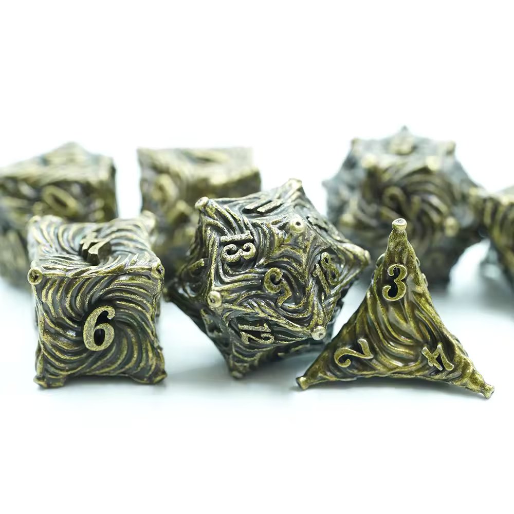 Gold Metal Swirl Dice D&D Dungeons Dragons DnD RPG Polyhedral - DCEAM - Merchants of Immersion