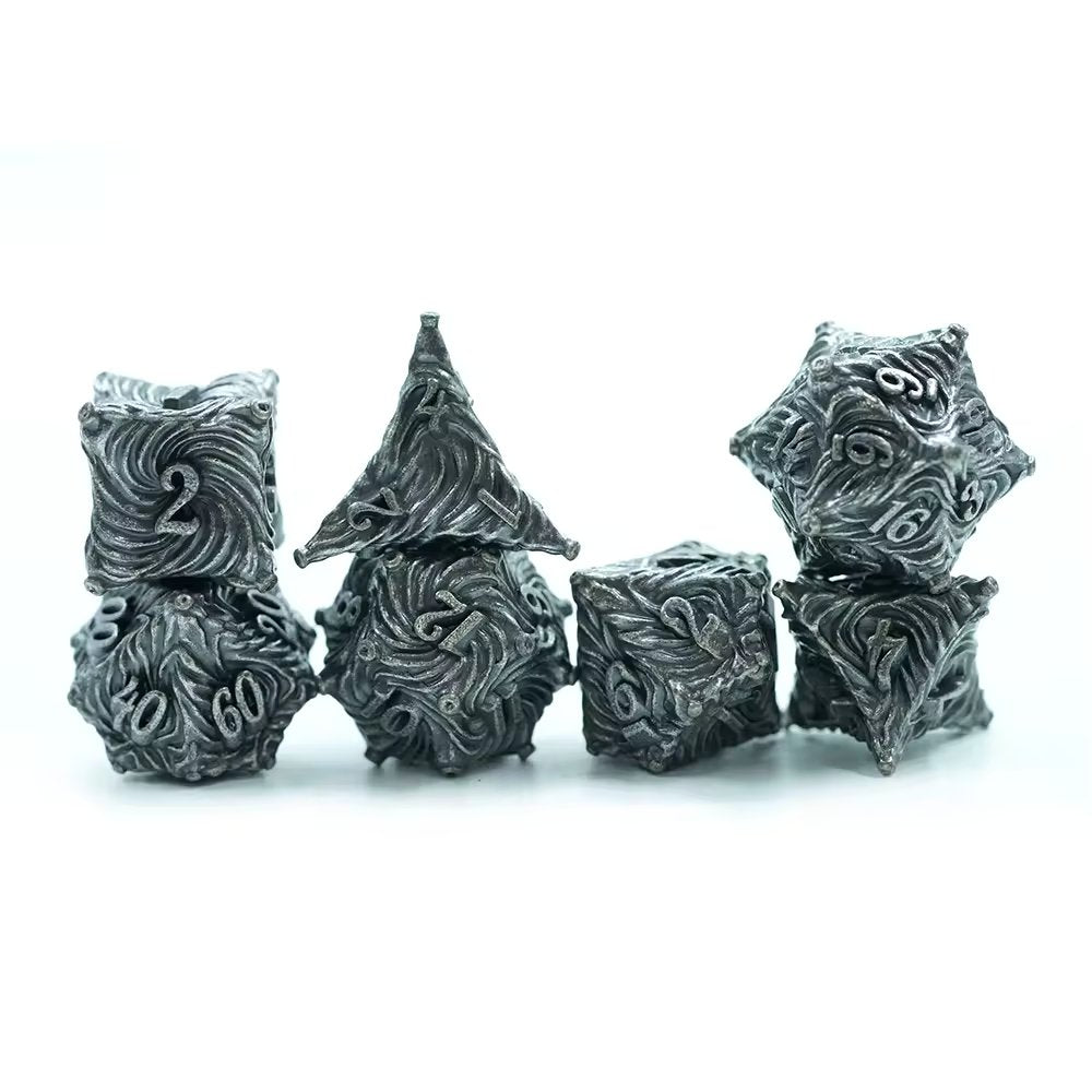 Silver Metal Swirl Dice D&D Dungeons Dragons DnD RPG Polyhedral - DCEAN - Merchants of Immersion