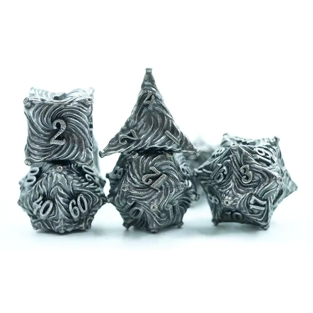 Silver Metal Swirl Dice D&D Dungeons Dragons DnD RPG Polyhedral - DCEAN - Merchants of Immersion