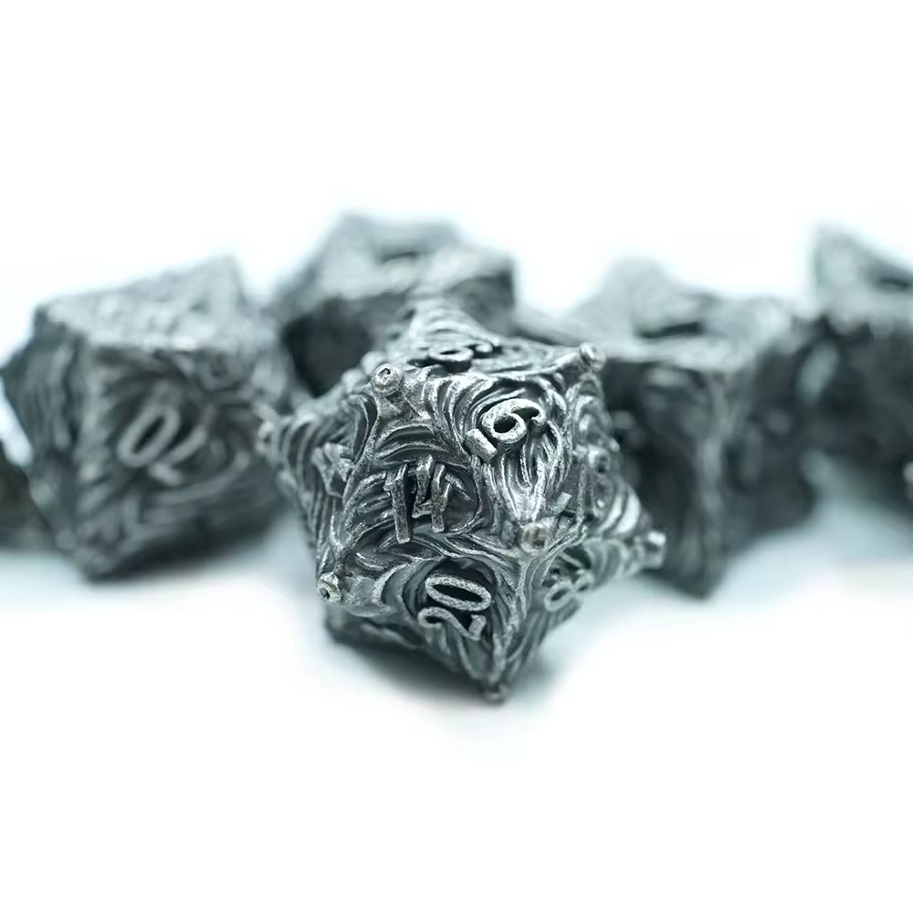 Silver Metal Swirl Dice D&D Dungeons Dragons DnD RPG Polyhedral - DCEAN - Merchants of Immersion