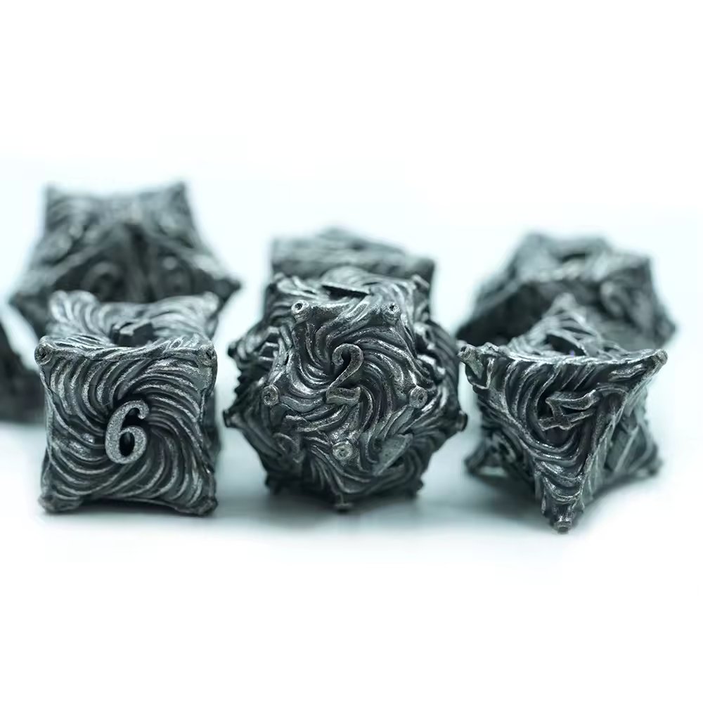 Silver Metal Swirl Dice D&D Dungeons Dragons DnD RPG Polyhedral - DCEAN - Merchants of Immersion