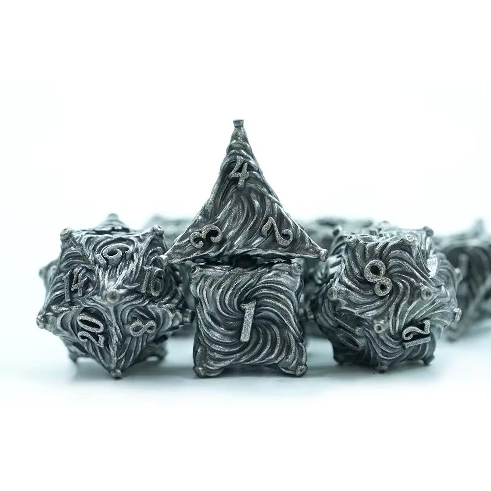 Silver Metal Swirl Dice D&D Dungeons Dragons DnD RPG Polyhedral - DCEAN - Merchants of Immersion