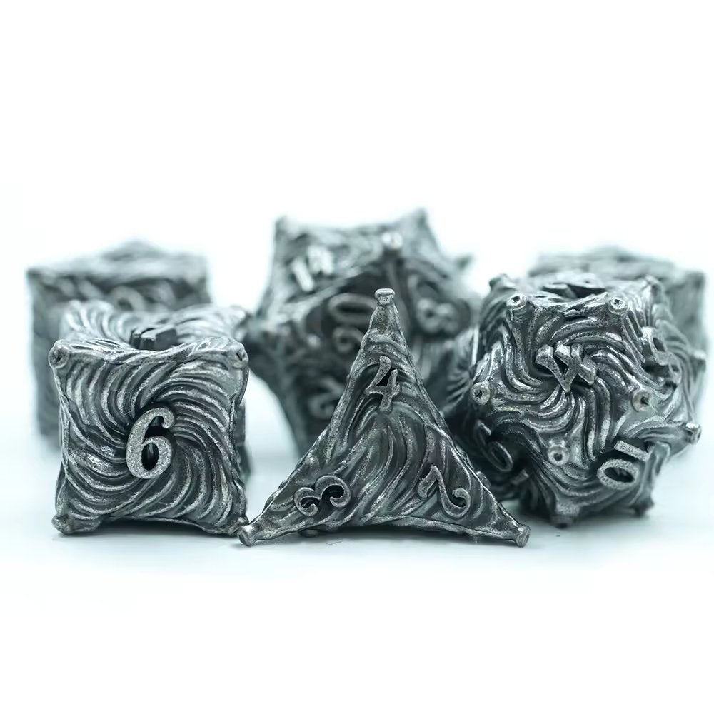 Silver Metal Swirl Dice D&D Dungeons Dragons DnD RPG Polyhedral - DCEAN - Merchants of Immersion