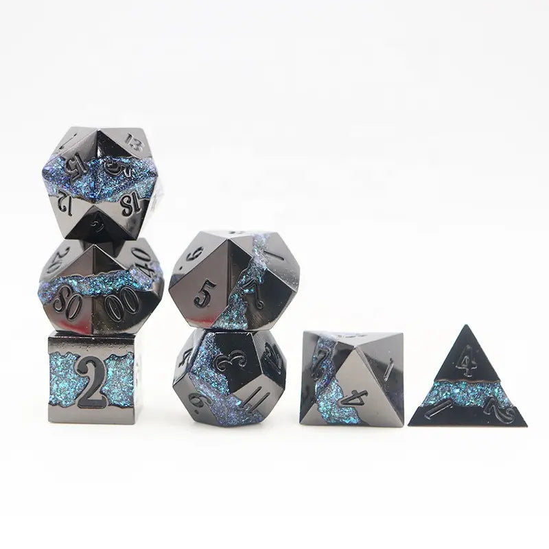 Blue Rift Stones Metal Dice Set for D&D Pathfinder RPG