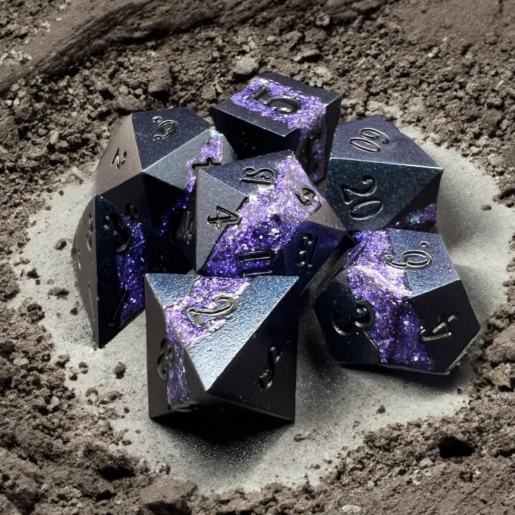 Amethyst Rift Stones Metal Dice Set for D&D Pathfinder RPG - DCE04 - Merchants of Immersion