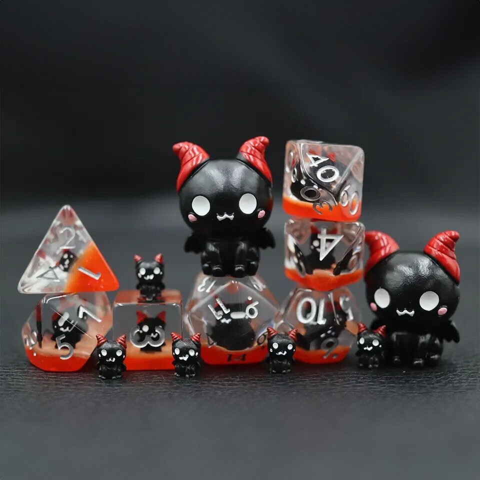 Black Cat Demon Dice Set for D&D Pathfinder - DCE09 - Merchants of Immersion