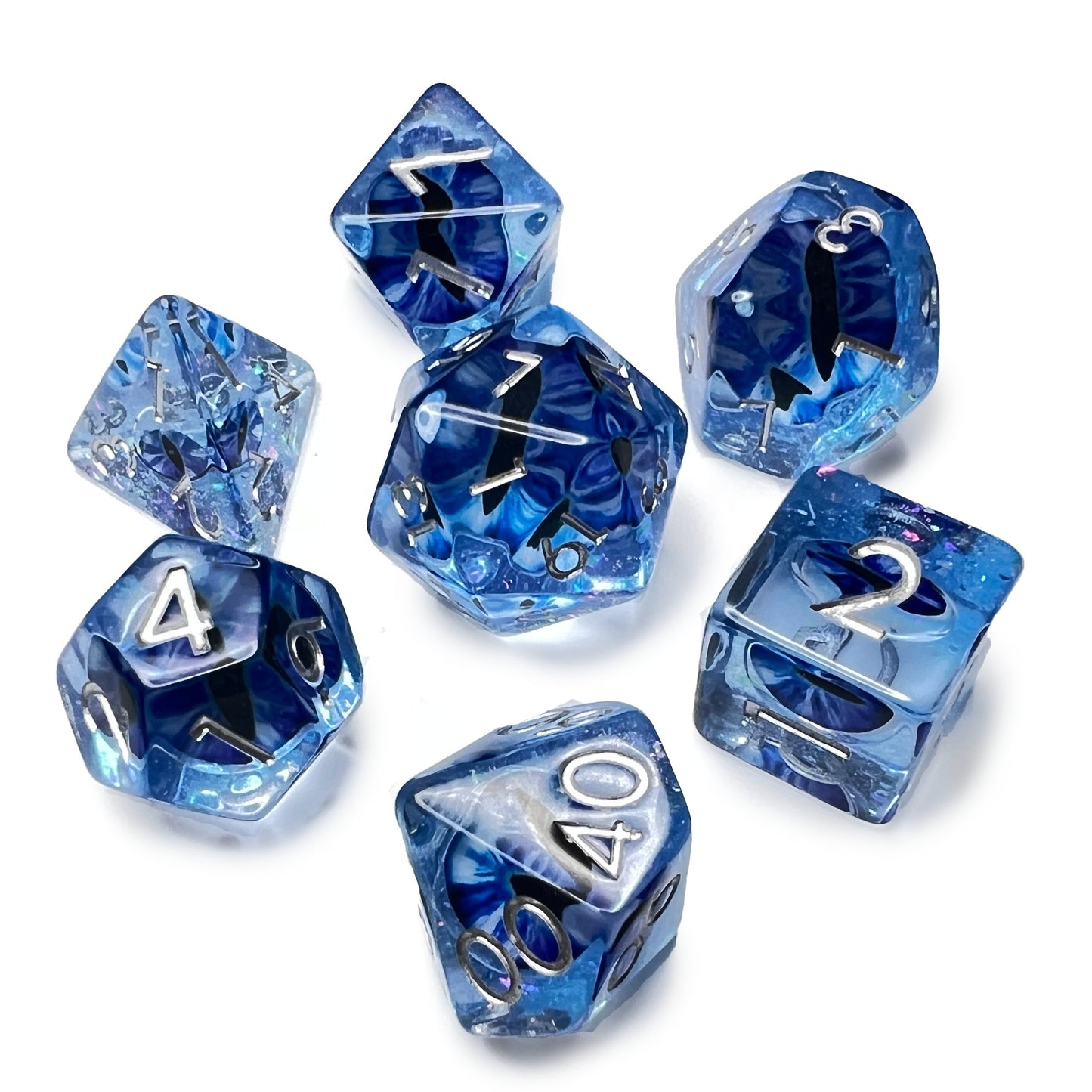 Blue Demon Eyeball Dice Cat Eye Frost D&D Dungeons Dragons DnD RPG Polyhedral - DCE63 - Merchants of Immersion