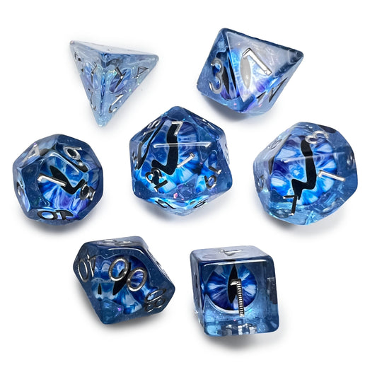 Blue Demon Eyeball Dice Cat Eye Frost D&D Dungeons Dragons DnD RPG Polyhedral - DCE63 - Merchants of Immersion