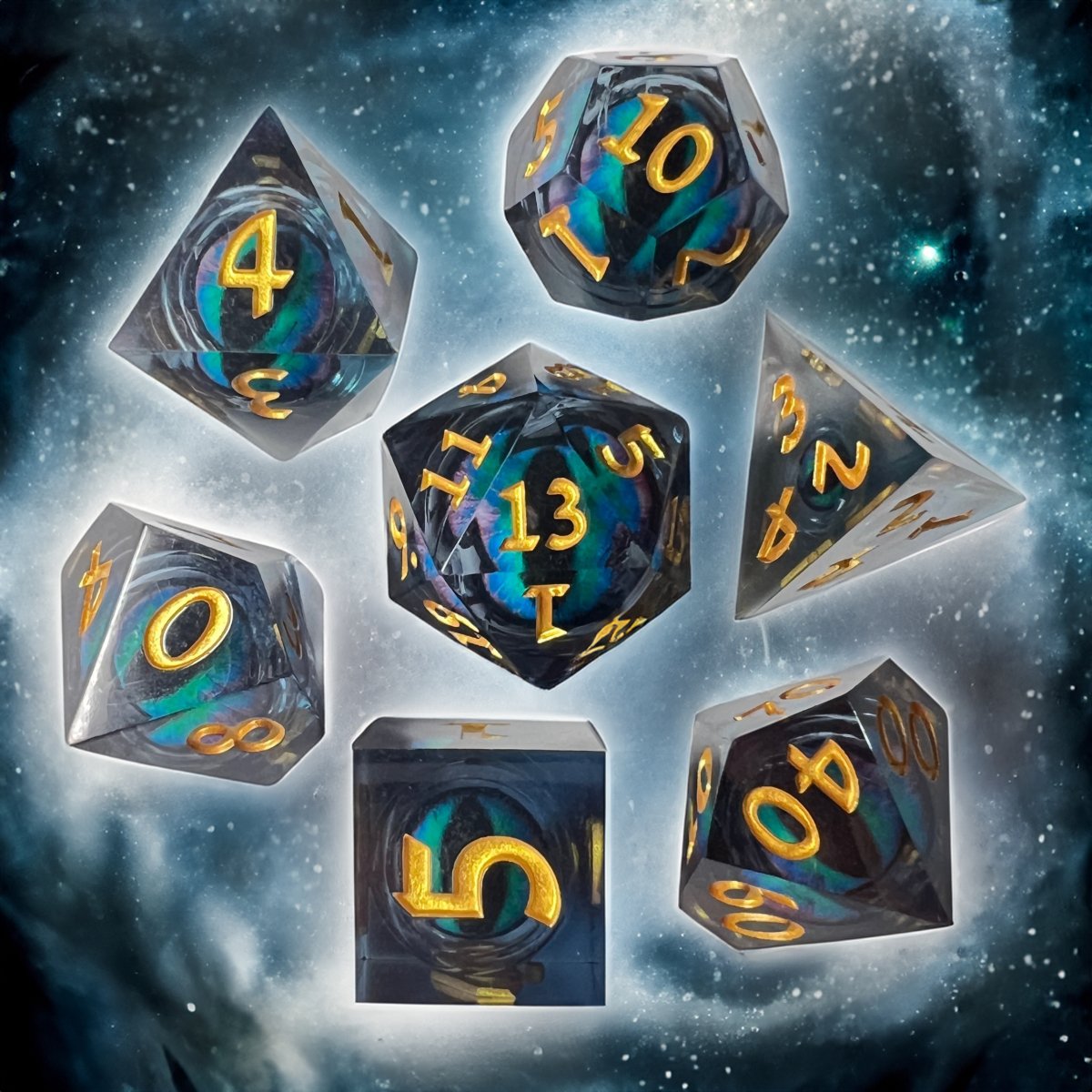 Blue Dragon Eyeball Dice Cat Eye Purple D&D Dungeons Dragons DnD RPG Polyhedral - DCE56 - Merchants of Immersion