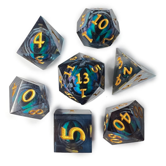 Blue Dragon Eyeball Dice Cat Eye Purple D&D Dungeons Dragons DnD RPG Polyhedral - DCE56 - Merchants of Immersion