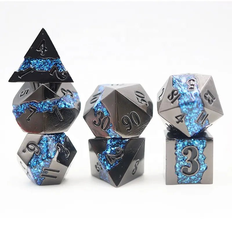 Blue Rift Stones Metal Dice Set for D&D Pathfinder RPG - DCE05 - Merchants of Immersion