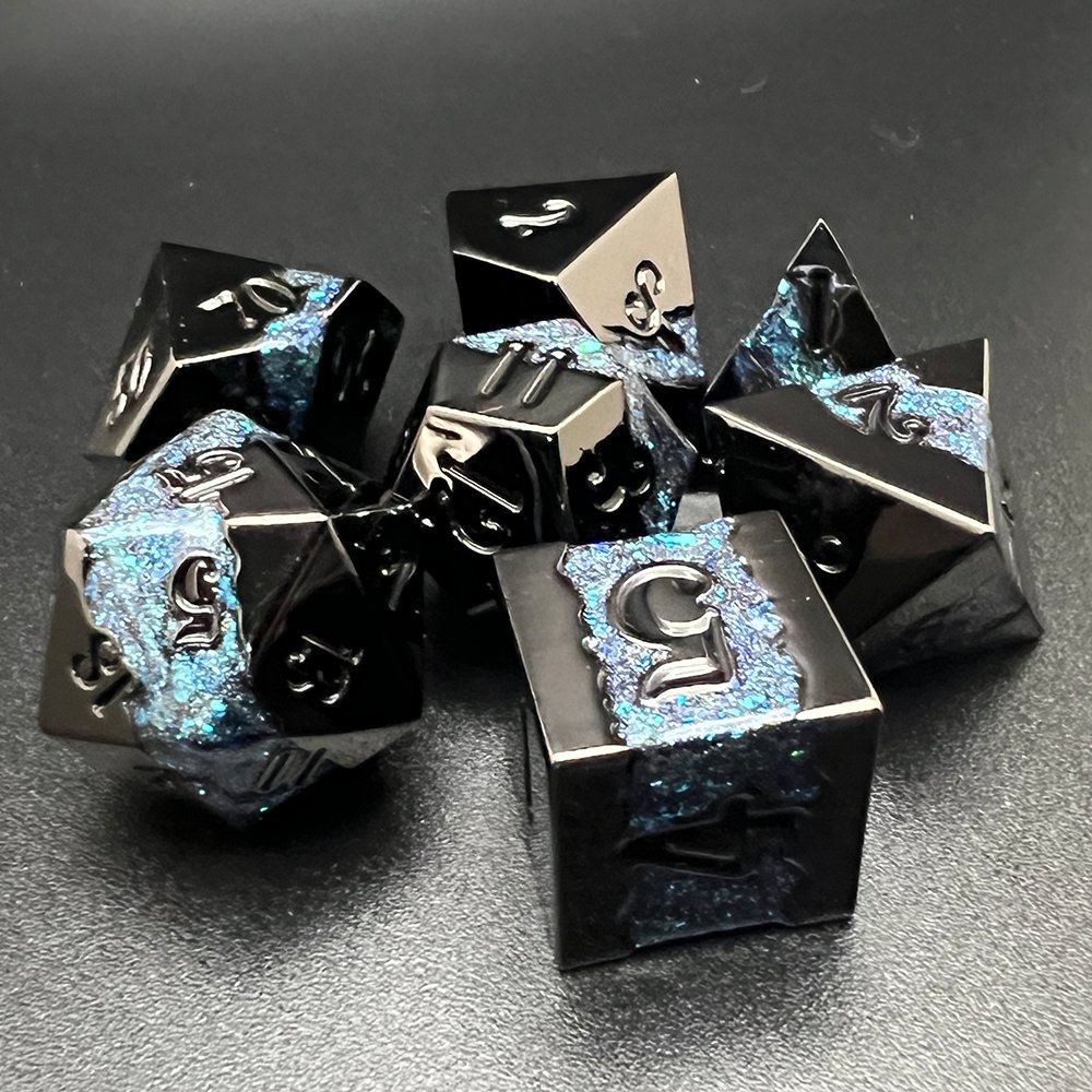 Blue Rift Stones Metal Dice Set for D&D Pathfinder RPG - DCE05 - Merchants of Immersion