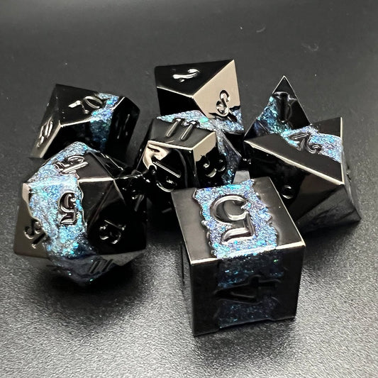 Blue Rift Stones Metal Dice Set for D&D Pathfinder RPG - DCE05 - Merchants of Immersion