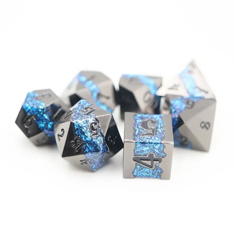 Blue Rift Stones Metal Dice Set for D&D Pathfinder RPG - DCE05 - Merchants of Immersion