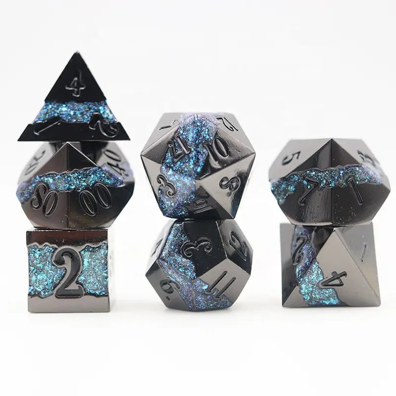 Blue Rift Stones Metal Dice Set for D&D Pathfinder RPG - DCE05 - Merchants of Immersion