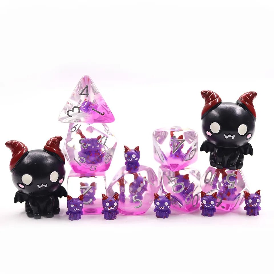 Cat Demon Dice Set for D&D Pathfinder Purple - DCE41 - Merchants of Immersion