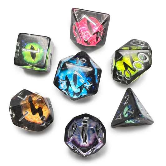 Demon Eyeball Dice Multicolor Cat Eye D&D Dungeons Dragons DnD RPG Polyhedral - DCE67 - Merchants of Immersion