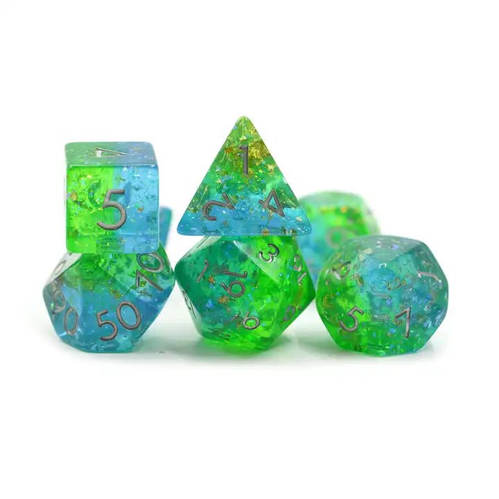 Emerald Depths Dice Green Blue Gold Foil D&D Dungeons Dragons DnD RPG Polyhedral - DCEAB - Merchants of Immersion