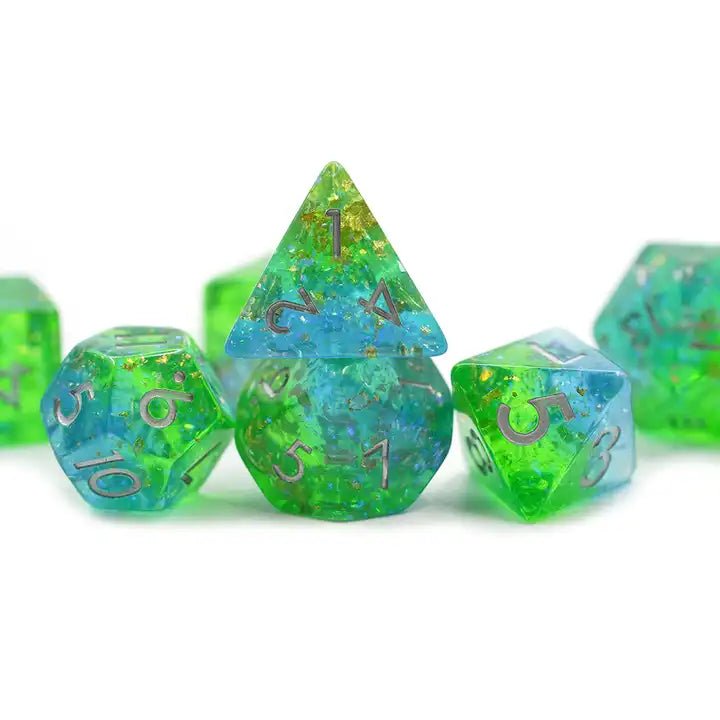 Emerald Depths Dice Green Blue Gold Foil D&D Dungeons Dragons DnD RPG Polyhedral - DCEAB - Merchants of Immersion