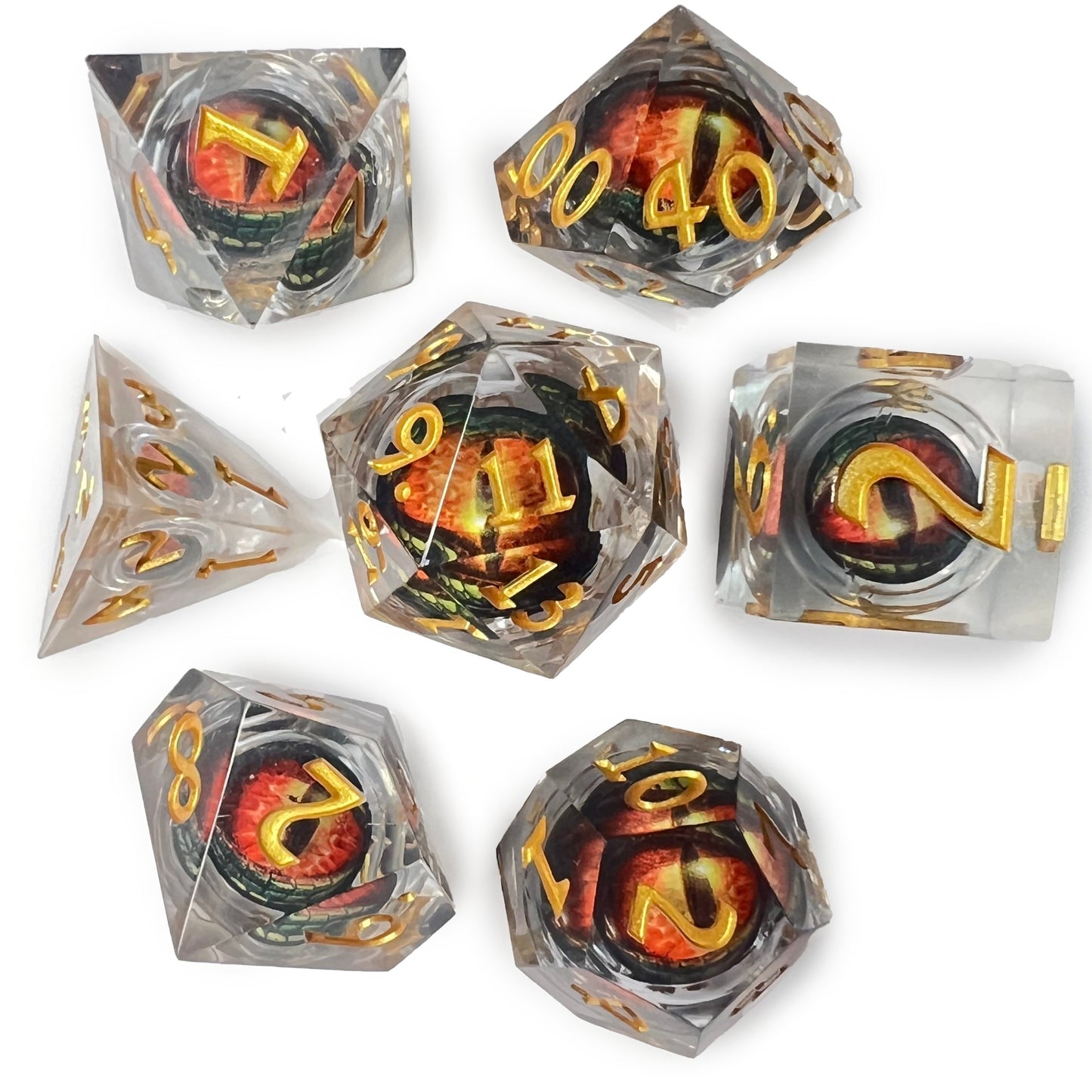 Fire Dragon Eyeball Dice Cat Eye Red Orange D&D Dungeons Dragons DnD RPG - DCE55 - Merchants of Immersion