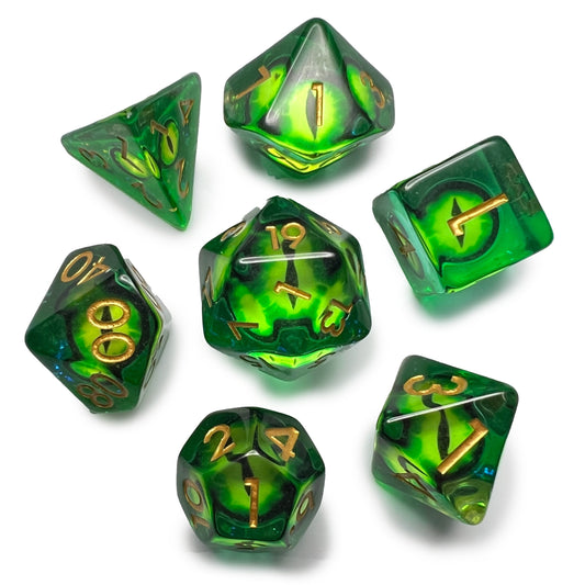 Green Demon Eyeball Dice Cat Eye Frost D&D Dungeons Dragons DnD RPG Polyhedral - DCE68 - Merchants of Immersion