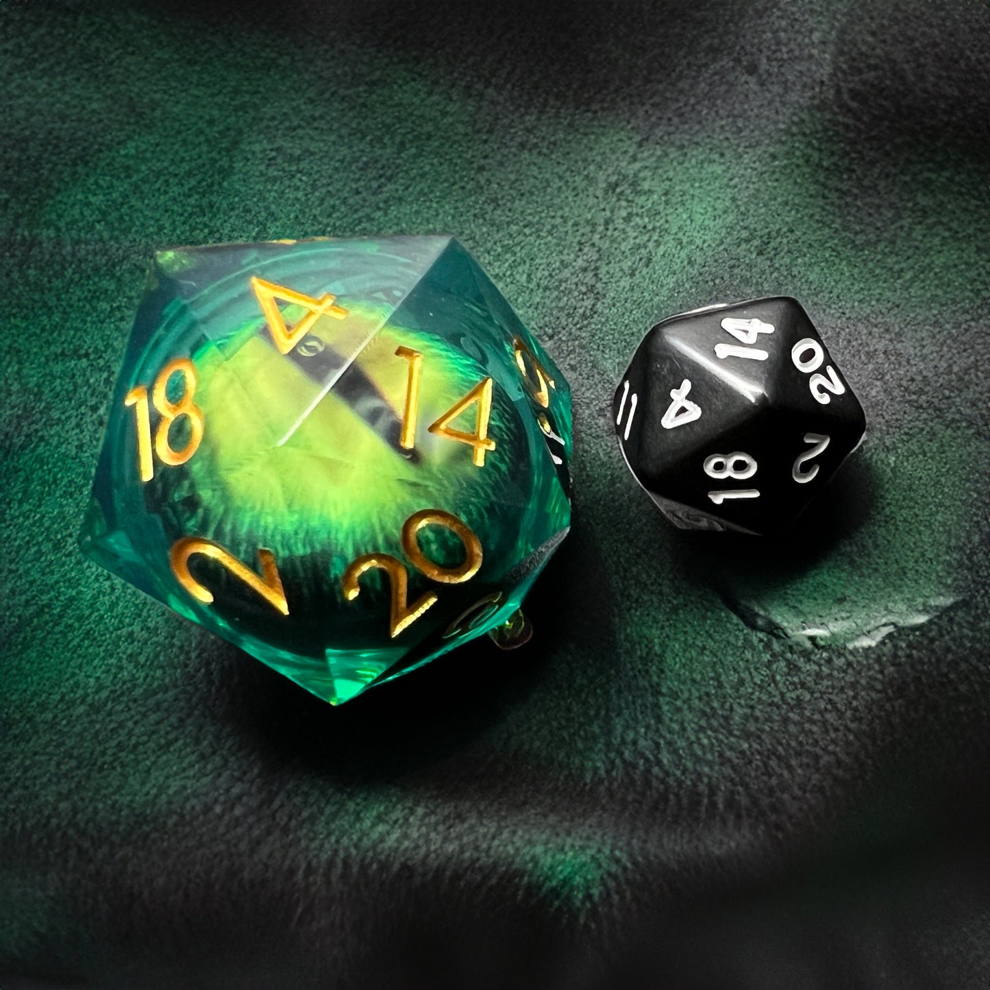 Green Dragon Cat Eye Giant D20 Dice for D&D Pathfinder - DCE14 - Merchants of Immersion