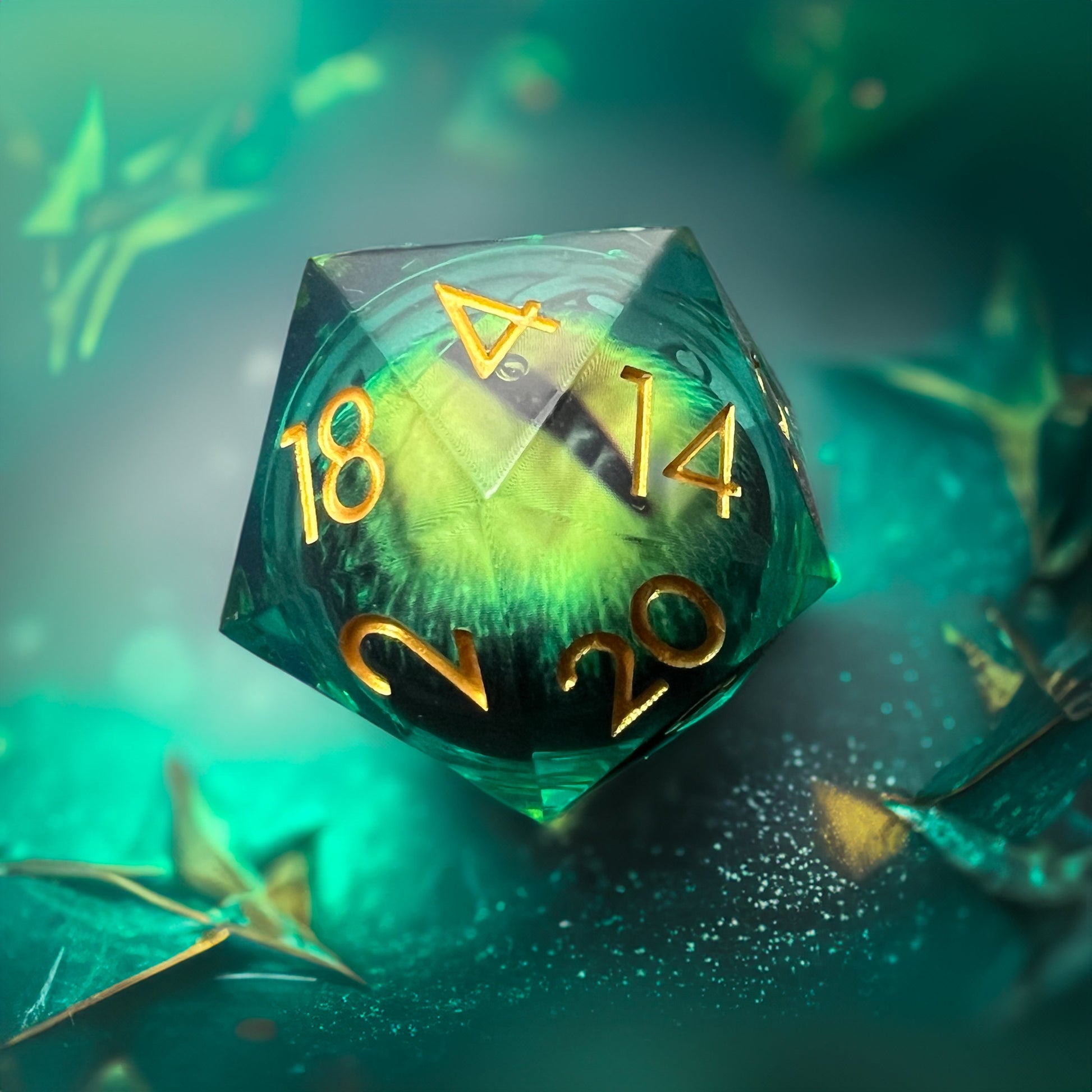 Green Dragon Cat Eye Giant D20 Dice for D&D Pathfinder - DCE14 - Merchants of Immersion