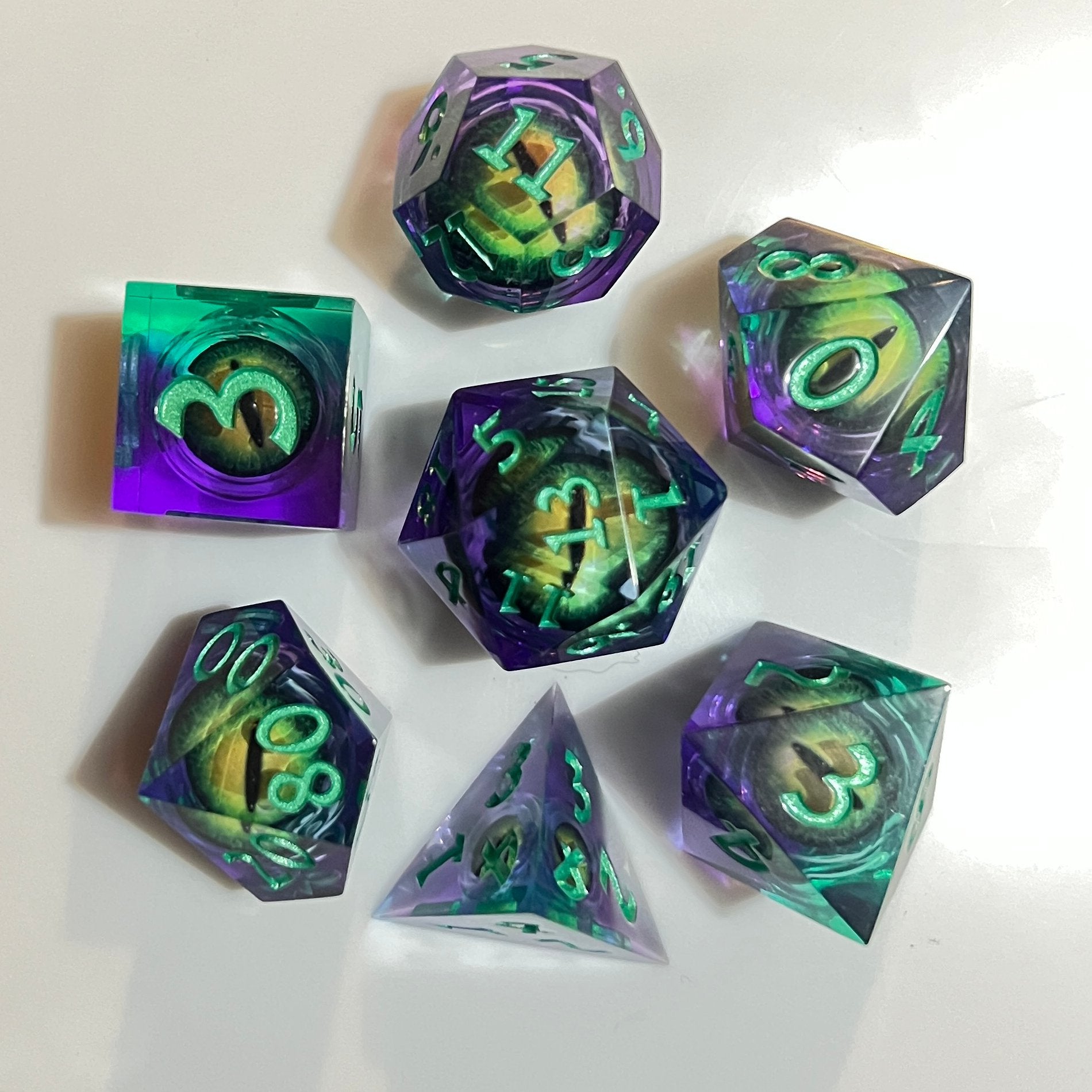 Green Dragon Eyeball Dice Cat Eye Purple D&D Dungeons Dragons DnD RPG Polyhedral - DCE52 - Merchants of Immersion