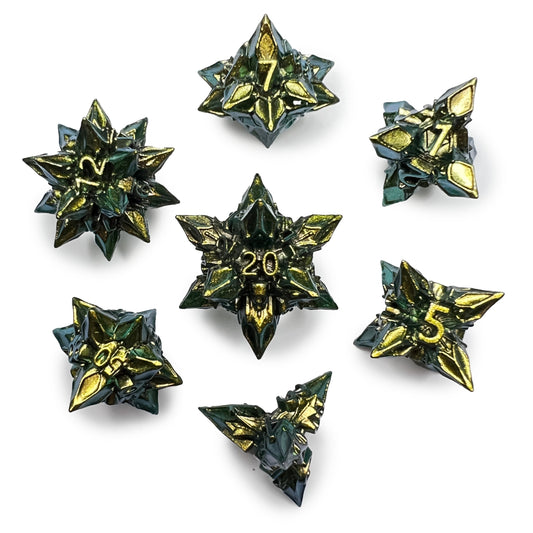 Green Yellow Spike Metal Dice Star Sharp D&D Dungeons Dragons DnD RPG Polyhedral - DCE65 - Merchants of Immersion