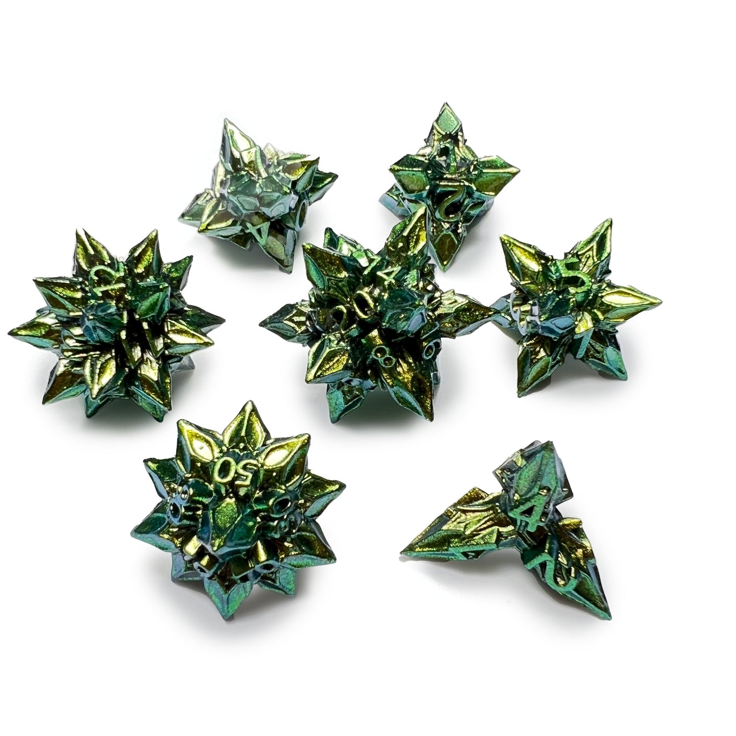 Green Yellow Spike Metal Dice Star Sharp D&D Dungeons Dragons DnD RPG Polyhedral - DCE65 - Merchants of Immersion