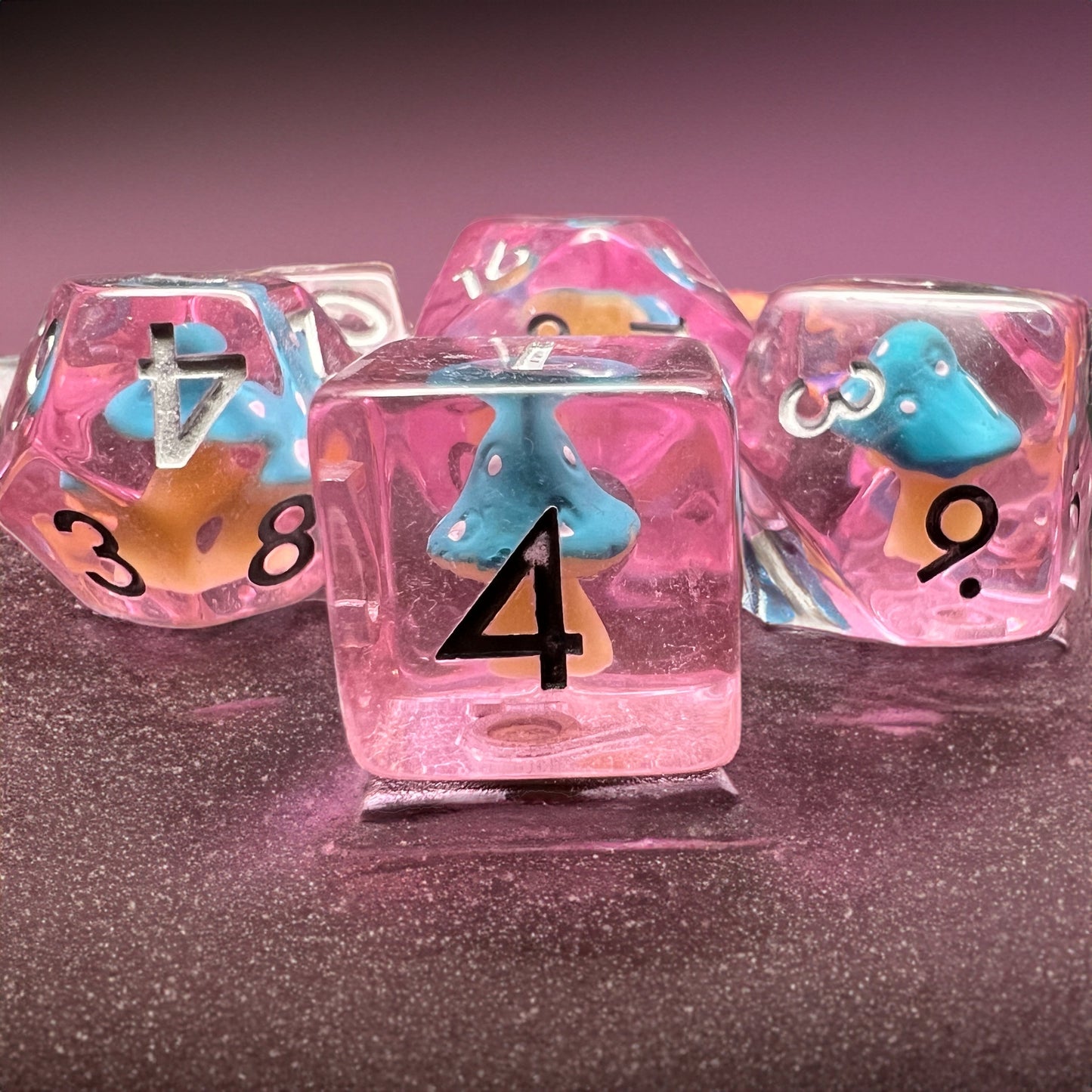 Mushroom Dice Set for D&D Pathfinder RPG - Blue & Pink - DCE21 - Merchants of Immersion