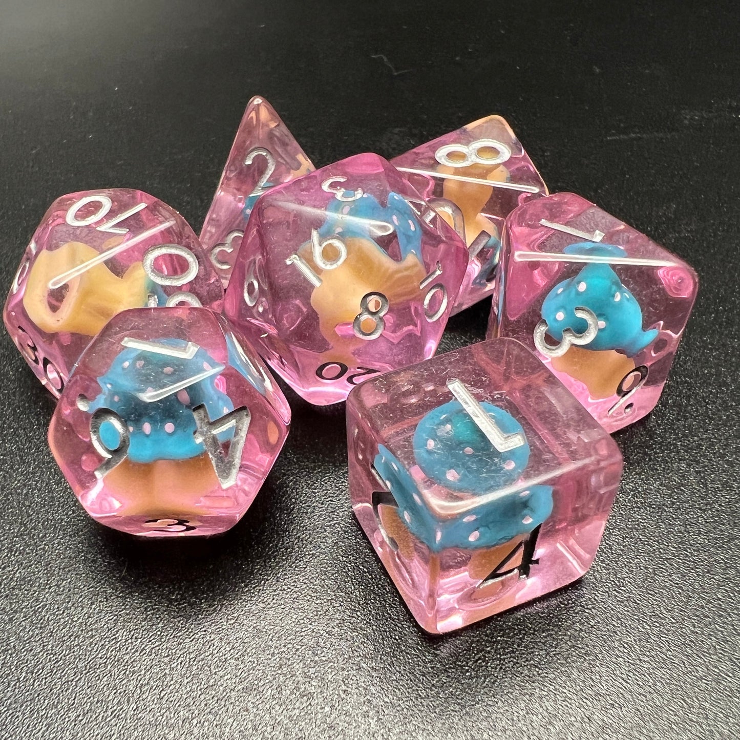 Mushroom Dice Set for D&D Pathfinder RPG - Blue & Pink - DCE21 - Merchants of Immersion