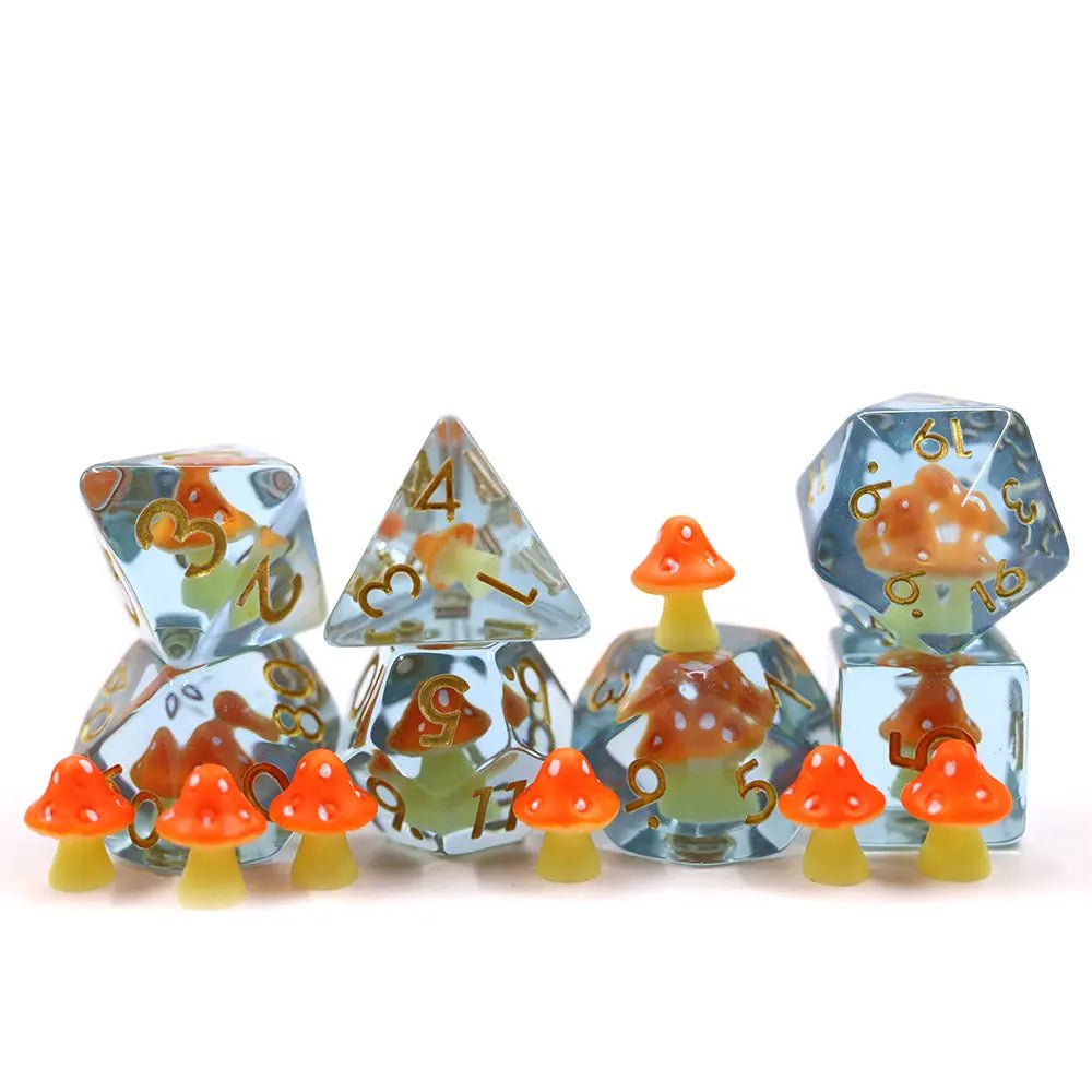 Mushroom Dice Set for D&D Pathfinder RPG - Orange Blue - DCE27 - Merchants of Immersion