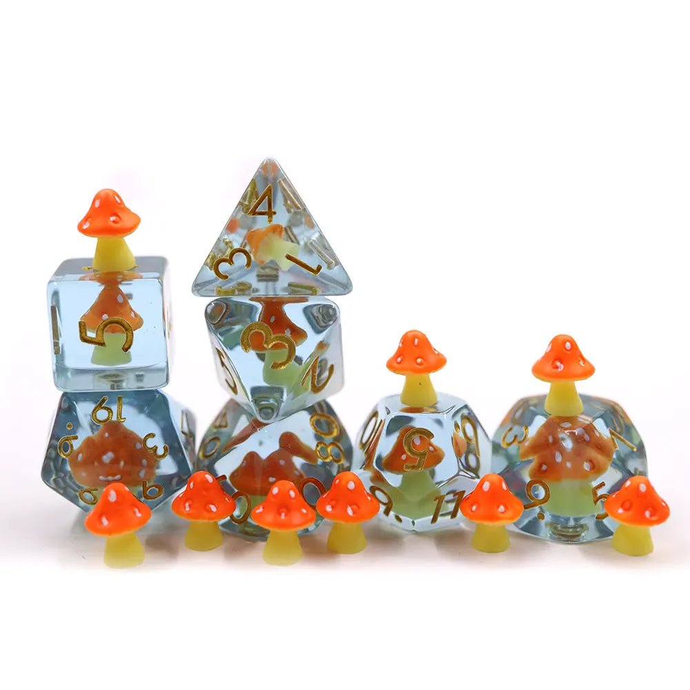 Mushroom Dice Set for D&D Pathfinder RPG - Orange Blue - DCE27 - Merchants of Immersion