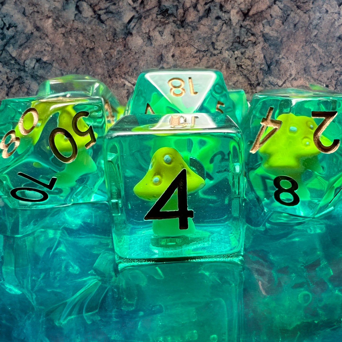 Mushroom Dice Set for D&D Pathfinder RPG - Yellow Green - DCE28 - Merchants of Immersion