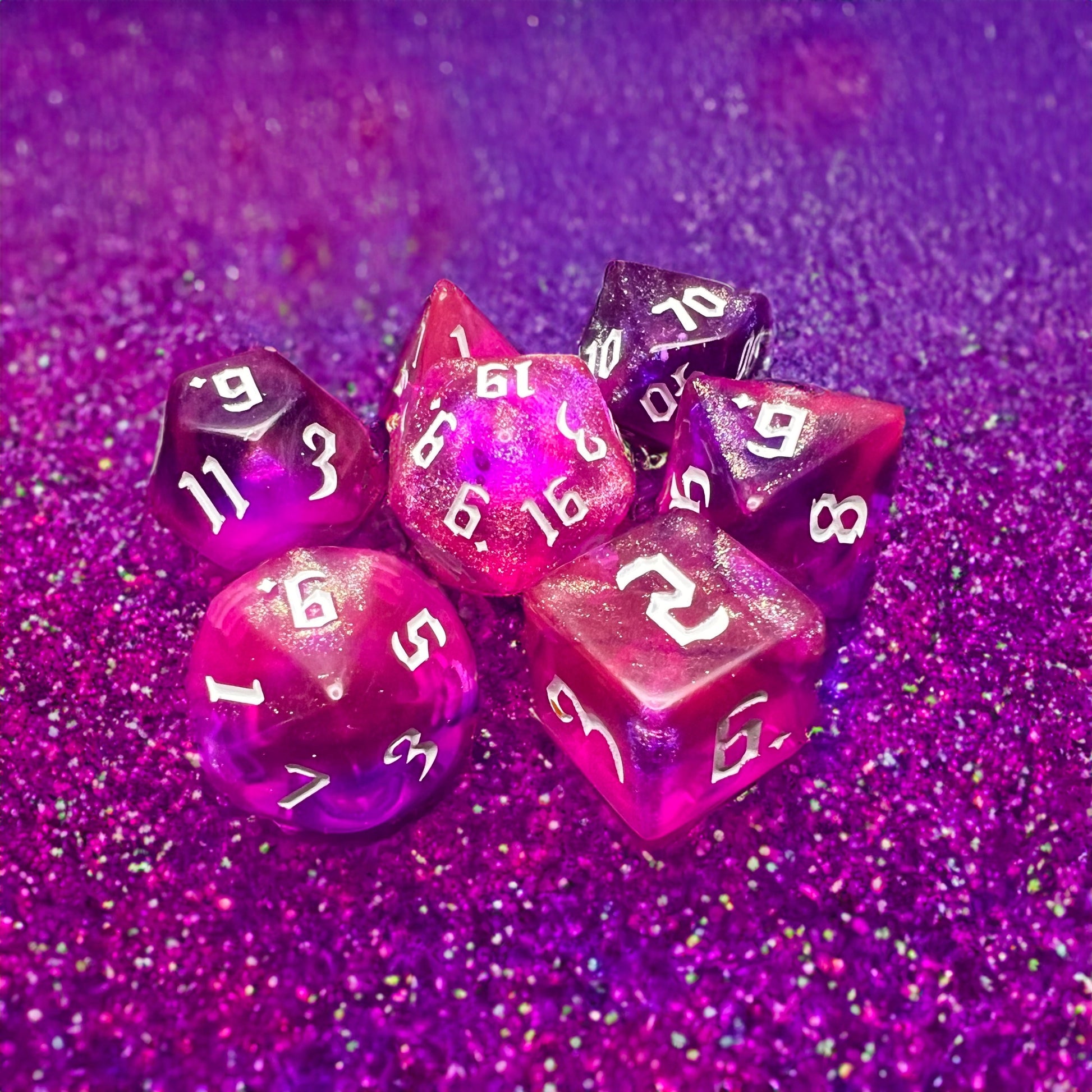 Pink & Purple Glitter Swirl Dice for D&D Pathfinder RPG Pretty - DCE37 - Merchants of Immersion