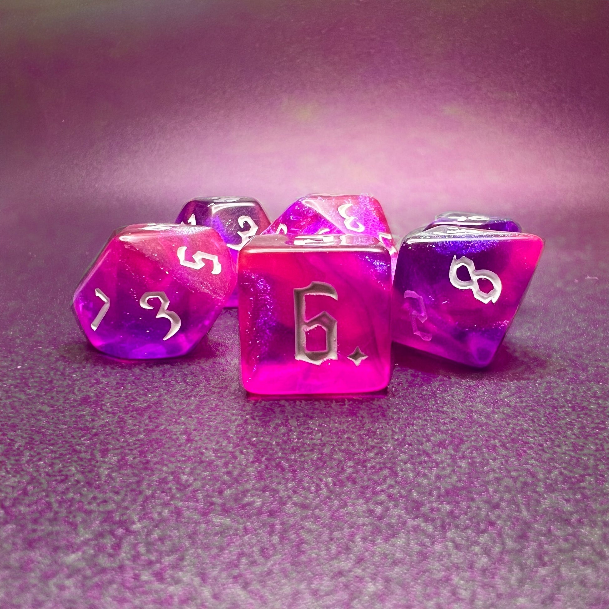 Pink & Purple Glitter Swirl Dice for D&D Pathfinder RPG Pretty - DCE37 - Merchants of Immersion