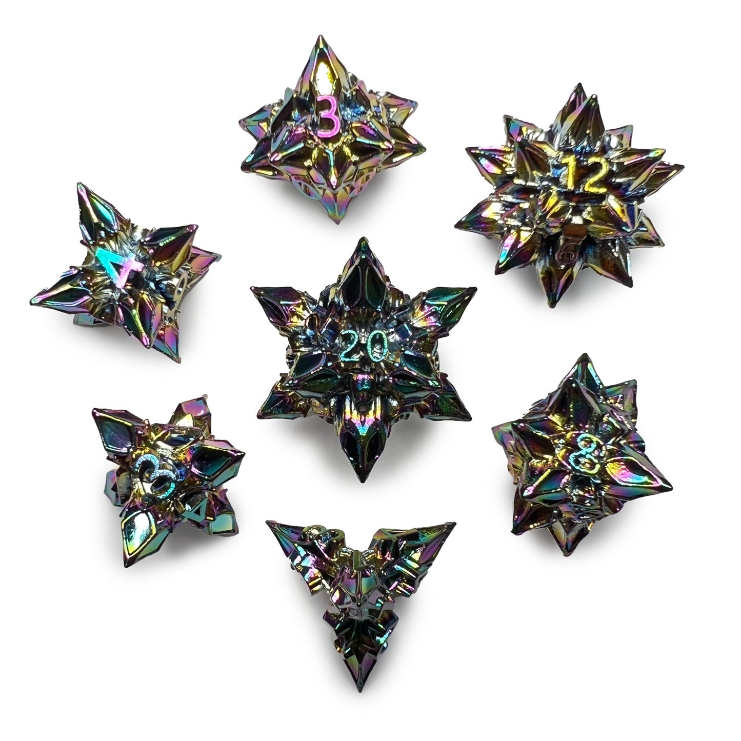 Rainbow Metal Spike Dice Star Sharp D&D Dungeons Dragons DnD RPG Polyhedral - DCE64 - Merchants of Immersion