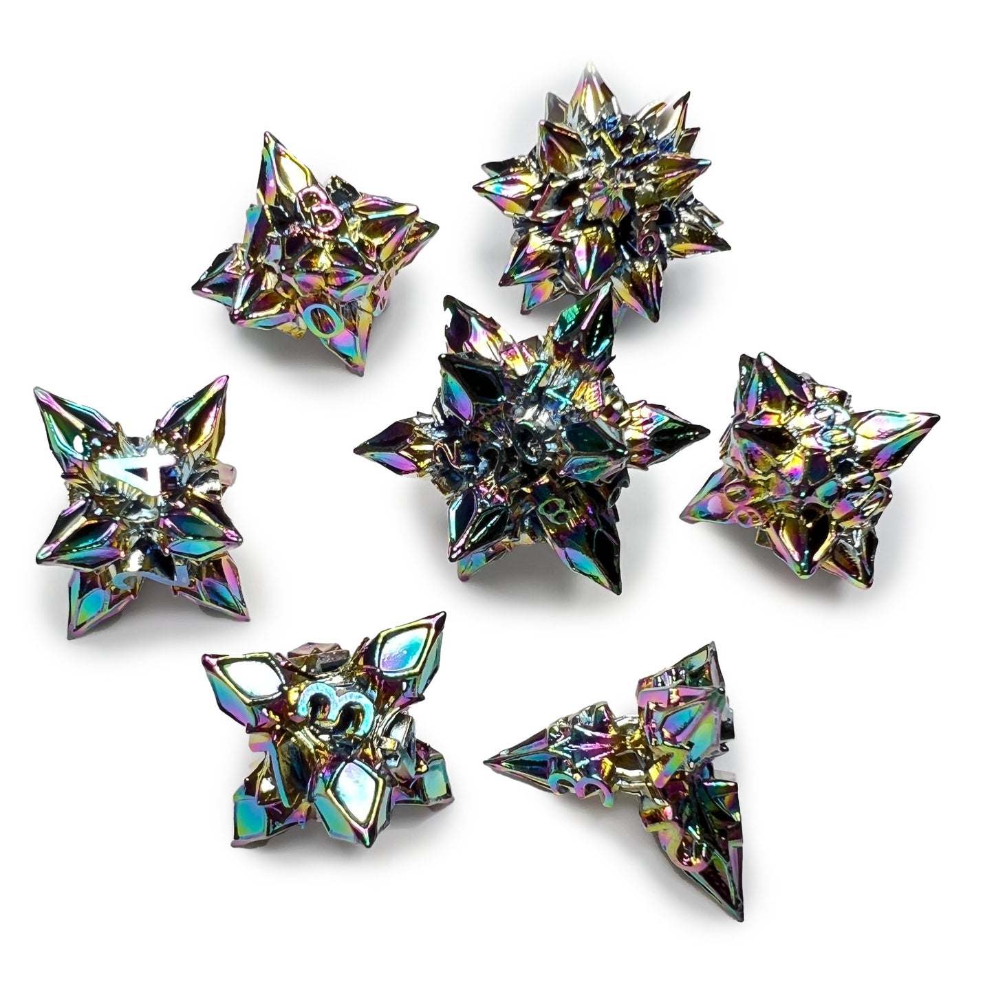 Rainbow Metal Spike Dice Star Sharp D&D Dungeons Dragons DnD RPG Polyhedral - DCE64 - Merchants of Immersion