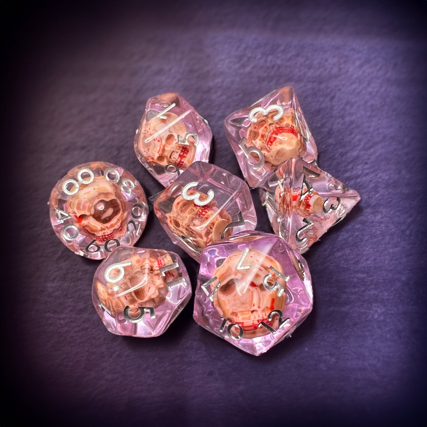 Skull Dice Set for D&D Pathfinder RPG Pink Red - DCE40 - Merchants of Immersion