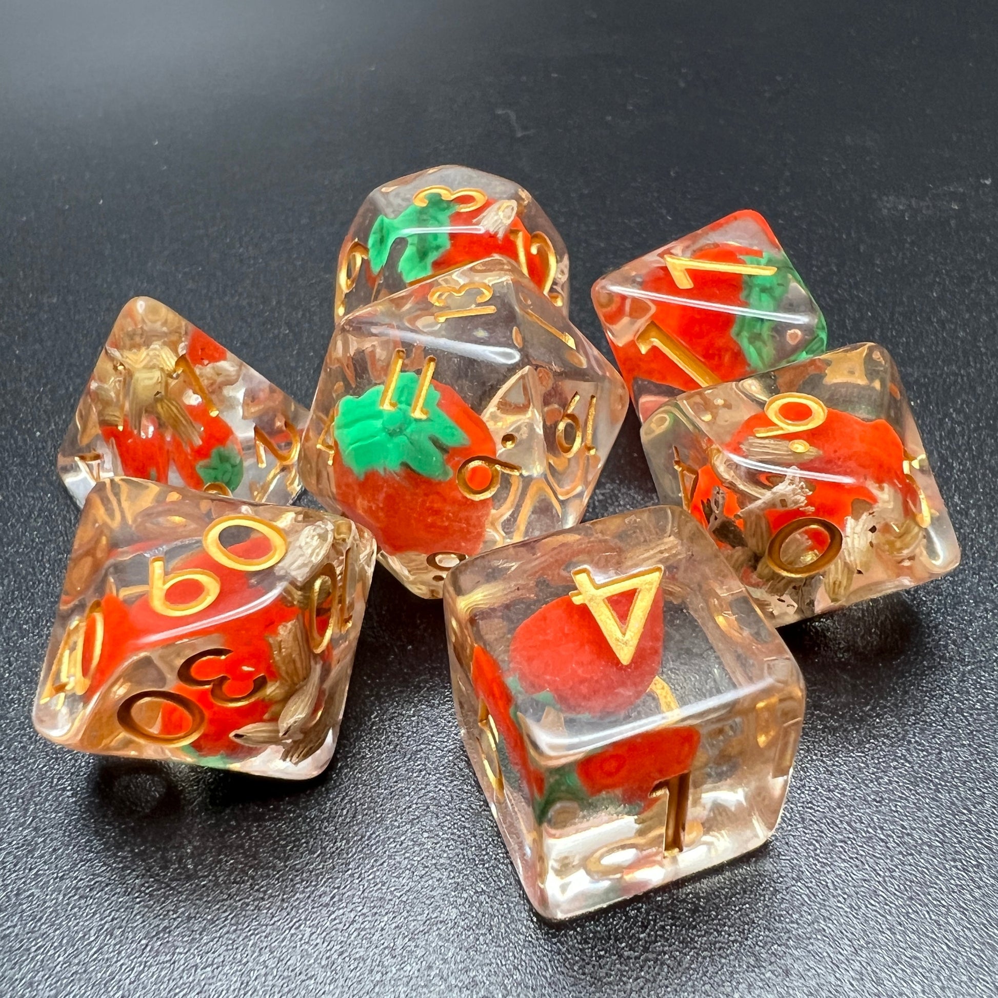 Strawberry Dice Set for D&D Pathfinder RPG - DCE20 - Merchants of Immersion